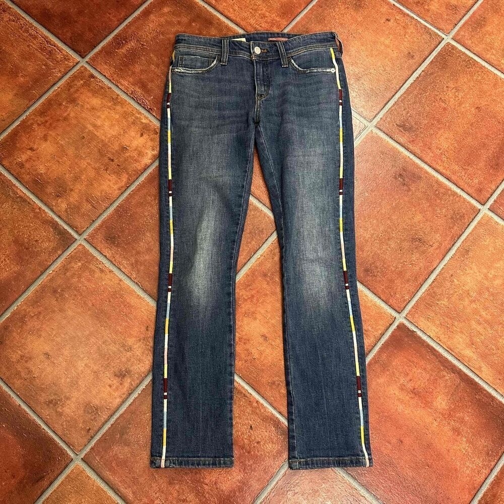 Anthropologie Rainbow Stitching Side Stripe Straight Jeans Size 24P